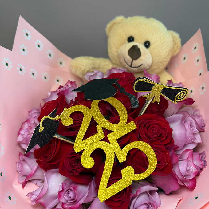 Graduation with Small Teddy Bear Bouquet