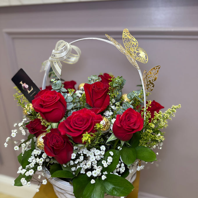 Rose Basket with Chocolates
